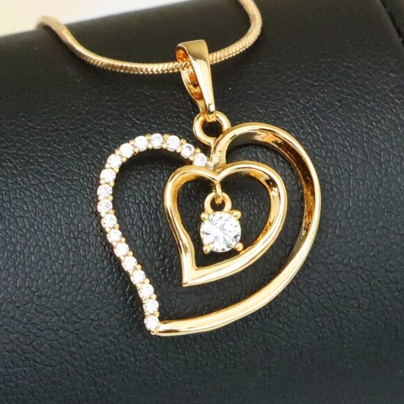 "Elegant Rose Gold Double Heart Pendant with Dangling CZ Stone, XPPT1378 - Picture 1 of 13